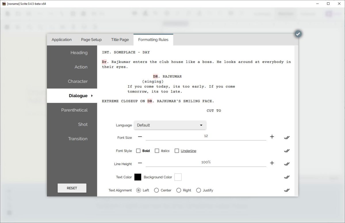 Redesigned settings dialogue box scrite
