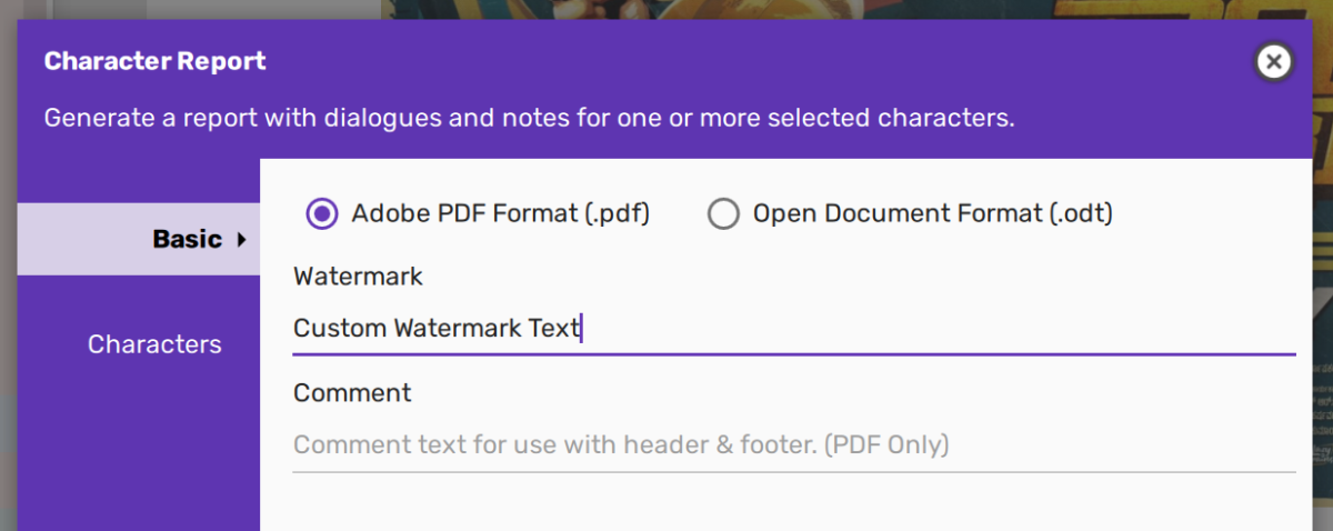 Configuring Watermarks Scrite